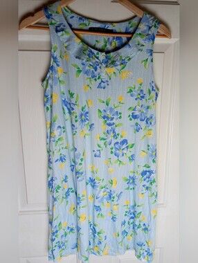 Ralph Lauren Womens Size Small Sleeveless Nightgown Sleepwear Floral Blue Yellow